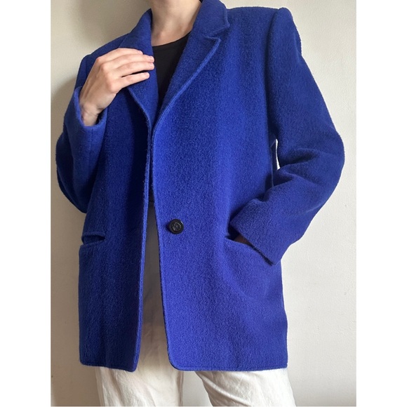 Vintage Alpaca Wool Short Coat Blazer Cobalt Blue M-L Union Sustainable - Picture 2 of 13